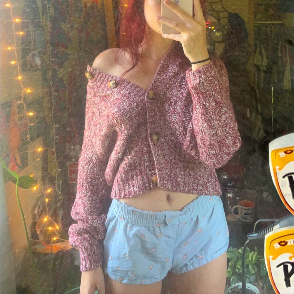 new with tag red and white knit button up sweater